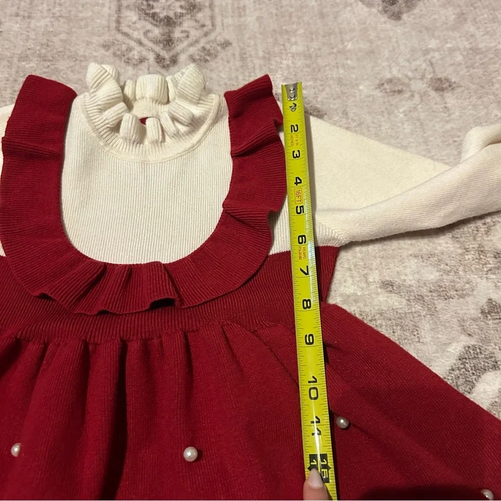 Kids Size 6Y Adorable Red + Cream Dress and Pearl‎ Accents Christmas Holiday